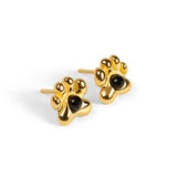 Paw Print Stud Earrings in Silver and Black Onyx