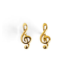Musical Treble Clef Stud Earrings in Silver with 24ct Gold