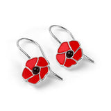 Red Poppy Flower Hook Earrings in Silver and Amber