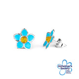 Handpainted Forget Me Not Stud Earrings in Silver and Amber