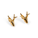 Stag Head Stud Earrings in Silver with 24ct Gold