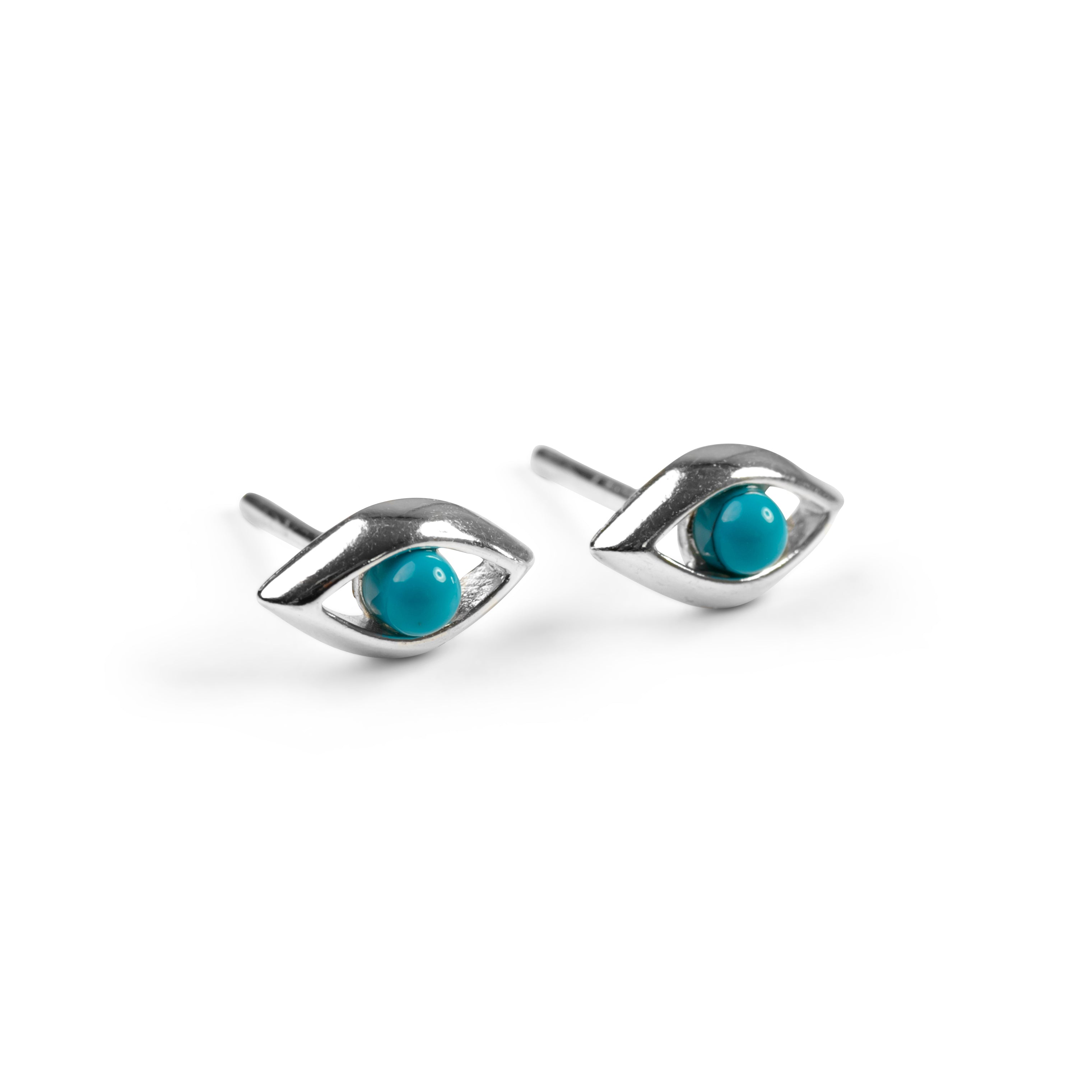 Evil Eye Stud Earrings in Silver with 24ct Gold & Turquoise