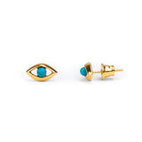 Evil Eye Stud Earrings in Silver with 24ct Gold & Turquoise