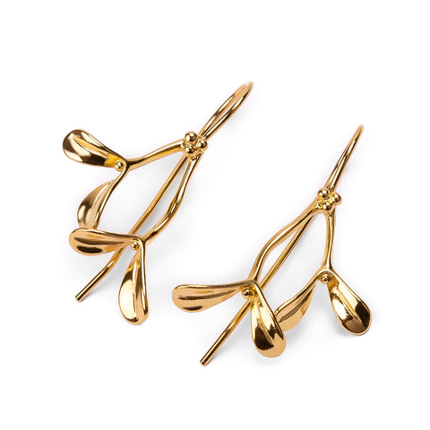 Merry Mistletoe Hook Earrings in Silver with 24ct Gold