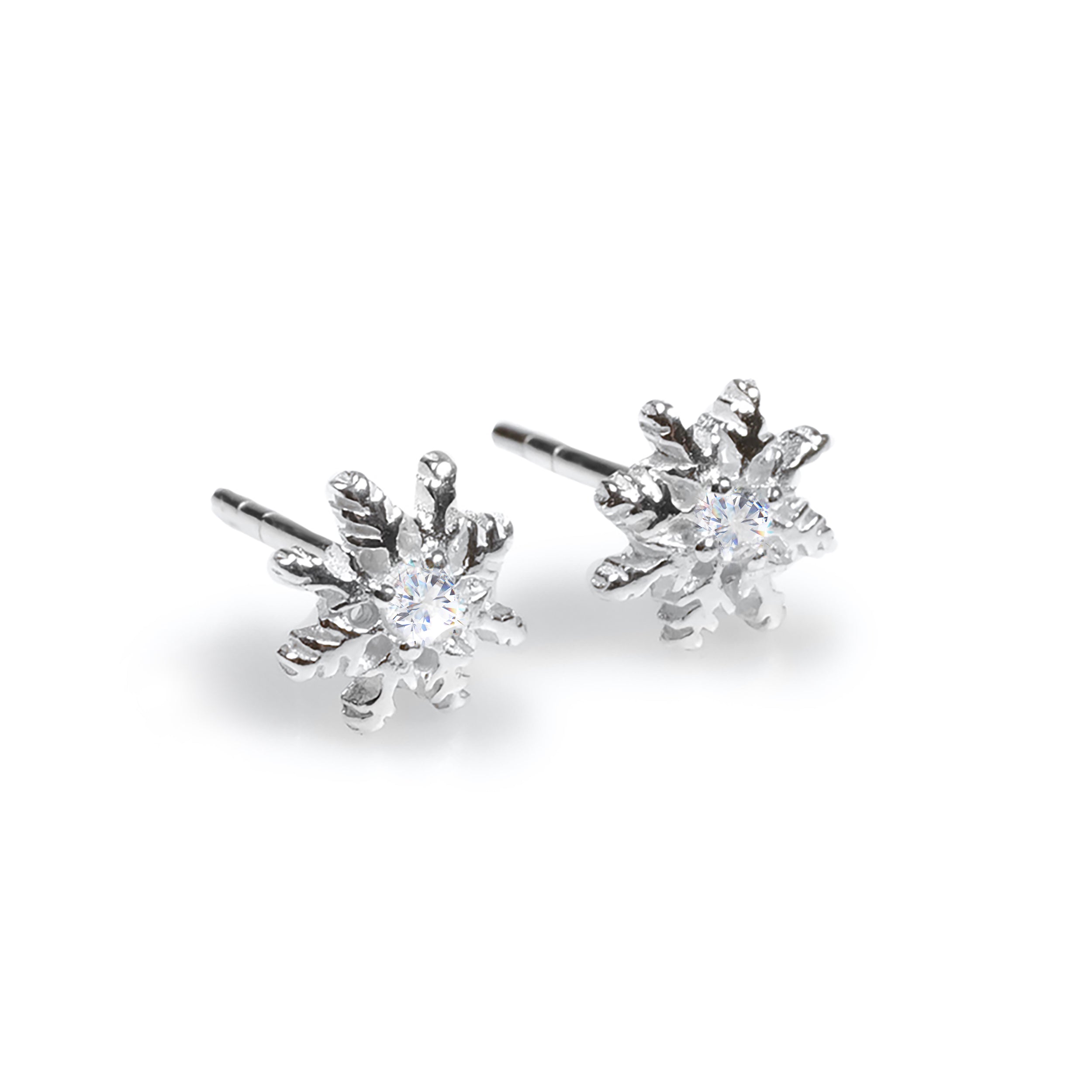 Snowflake Stud Earrings in Silver and 24ct Gold with Cubic Zirconia