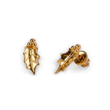 Holly Leaf Stud Earrings in Silver with 24ct Gold