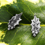 Holly Leaf Stud Earrings in Silver