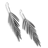 Large Areca Palm Leaf Drop Earrings in Silver