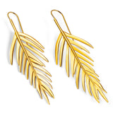 Large Areca Palm Leaf Drop Earrings in Silver with 24ct Gold