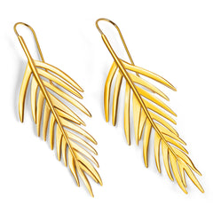 Large Areca Palm Leaf Drop Earrings in Silver with 24ct Gold