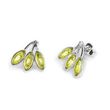 Palm Leaf Stud Earrings in Silver & Peridot