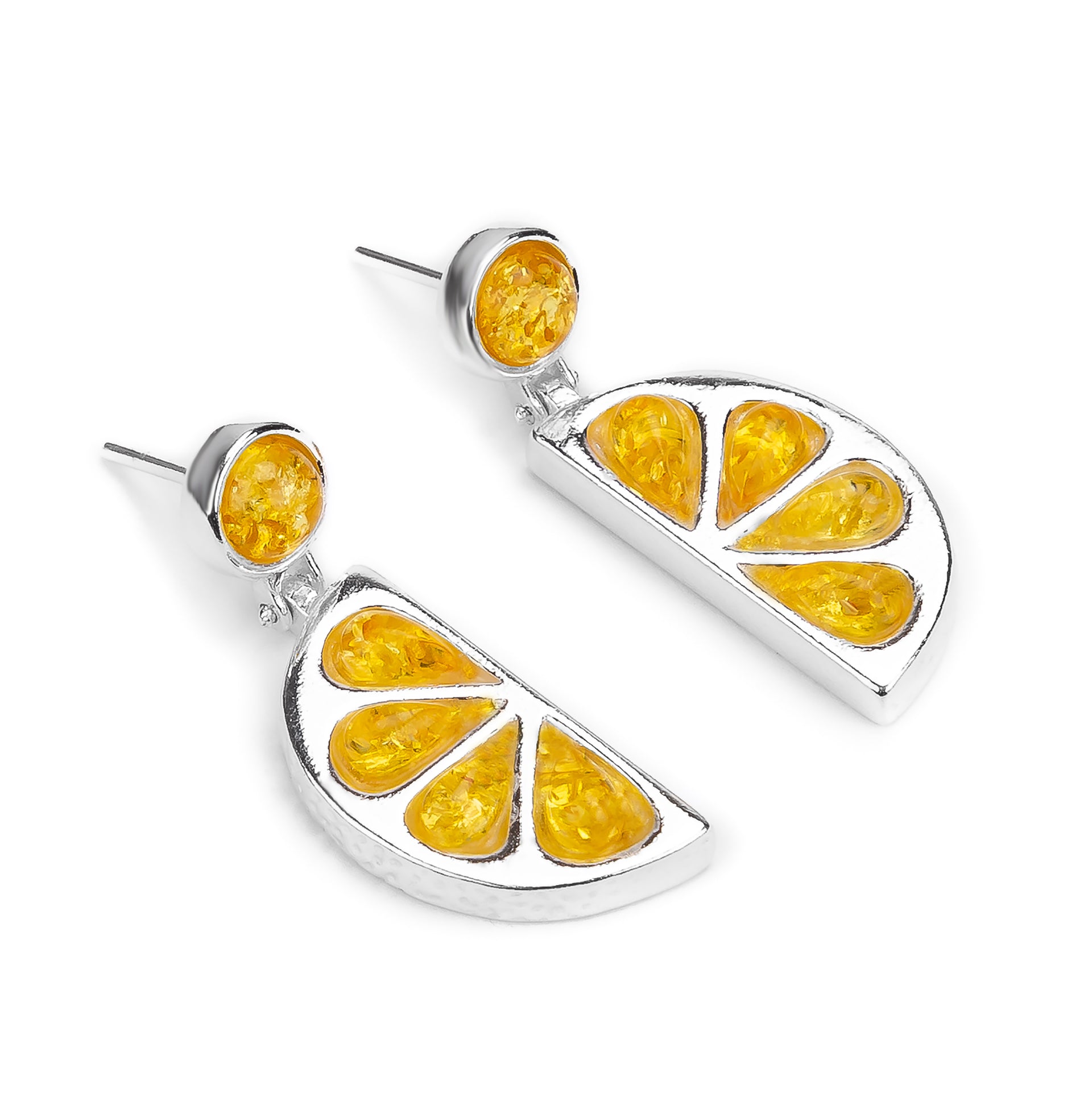 Lemon Slice Drop Earrings Silver Amber