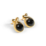 Sealed With A Kiss Stud Earrings in Silver with 24ct Gold & Black Onyx