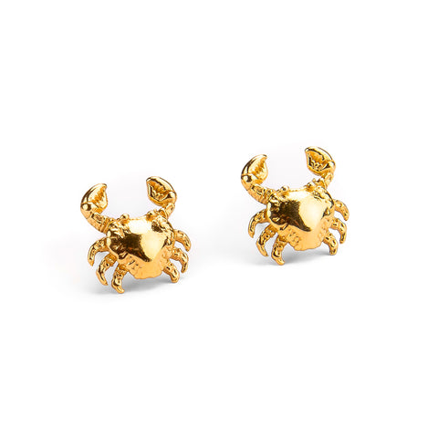 Crab Stud Earrings in Silver with 24ct Gold