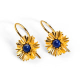 Cornflower Hook Earrings in Silver with 24ct Gold and Lapis Lazuli