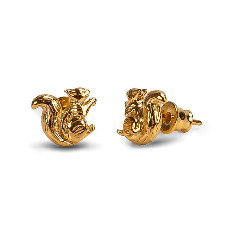 Miniature Squirrel Stud Earrings in Silver with 24ct Gold