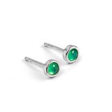 Minimalist Circle Stud Earrings in Silver and Green Onyx