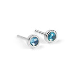Minimalist Circle Stud Earrings in Silver & London Blue Topaz