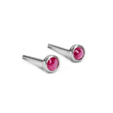 Minimalist Circle Stud Earrings in Silver and Ruby