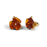 Rose Stud Earrings in Silver with 24ct Gold and Amber