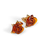 Rose Stud Earrings in Silver with 24ct Gold and Amber