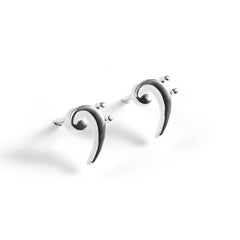 Bass Clef Music Note Stud Earrings in Silver