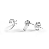 Bass Clef Music Note Stud Earrings in Silver