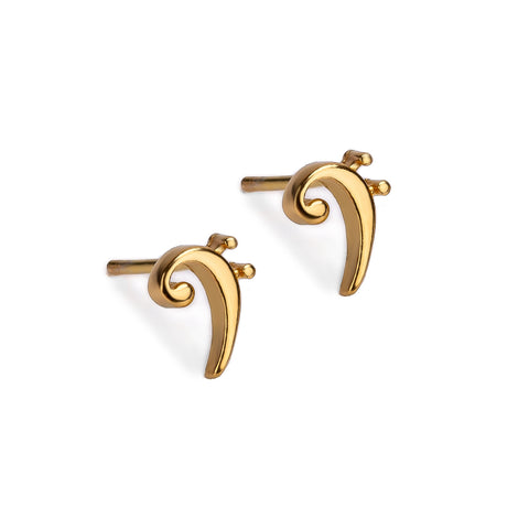 Bass Clef Music Note Stud Earrings in 24ct Gold