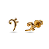 Bass Clef Music Note Stud Earrings in 24ct Gold