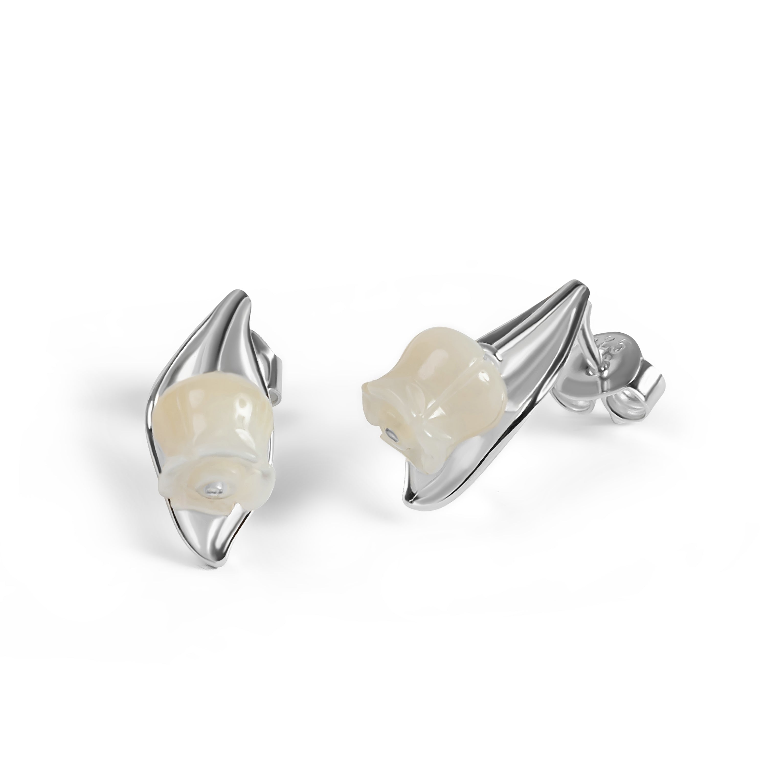 Lily of the Valley Flower Stud Earrings in Silver with 24ct Gold & Mother of Pearl