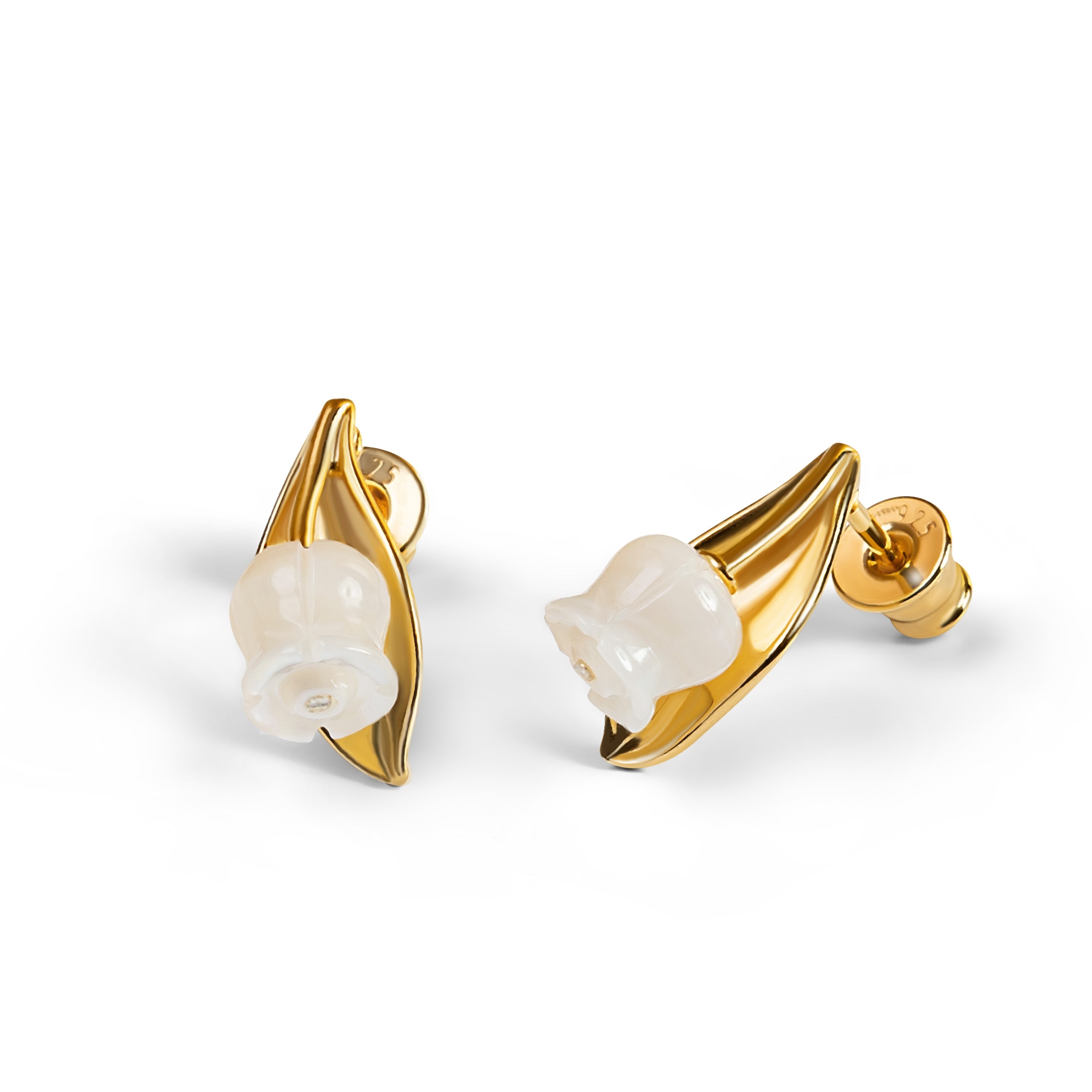 Lily of the Valley Flower Stud Earrings in Silver & Mother of Pearl