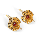 Poppy Flower Drop Earrings in Silver and Garnet