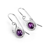 Leaf Motif Hook Earrings in Silver & Amethyst