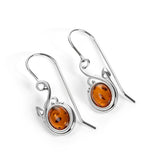 Leaf Motif Hook Earrings in Silver and Cognac Amber