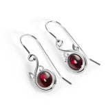 Leaf Motif Hook Earrings in Silver & Garnet