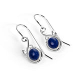 Leaf Motif Hook Earrings in Silver & Lapis Lazuli