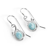 Leaf Motif Hook Earrings in Silver and Larimar