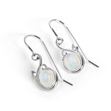 Leaf Motif Hook Earrings in Silver and Moonstone
