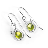 Leaf Motif Hook Earrings in Silver & Peridot