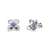 Large Lilac Flower Stud Earrings in Silver & Tanzanite