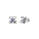 Small Lilac Flower Stud Earrings in Silver & Tanzanite