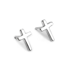 Simple Cross Stud Earrings in Silver