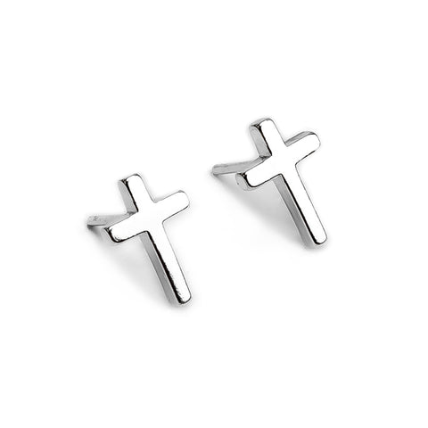 Simple Cross Stud Earrings in Silver