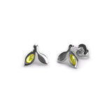 Tiny Leaf Stud Earrings in Silver & Peridot