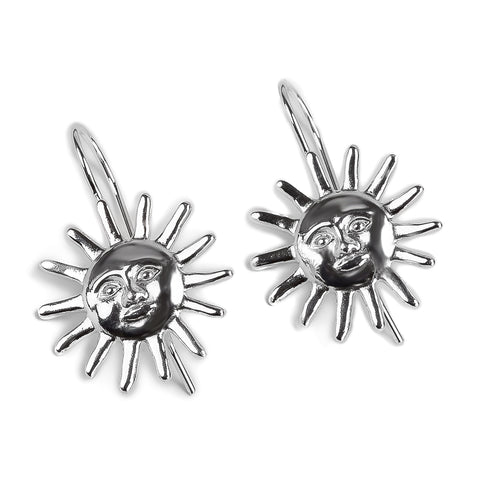 Sun Face Hook Earrings in Silver