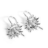 'Sun of May' Sun Face Hook Earrings in Silver