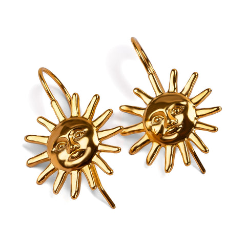 Sun Face Hook Earrings in Silver with 24ct Gold