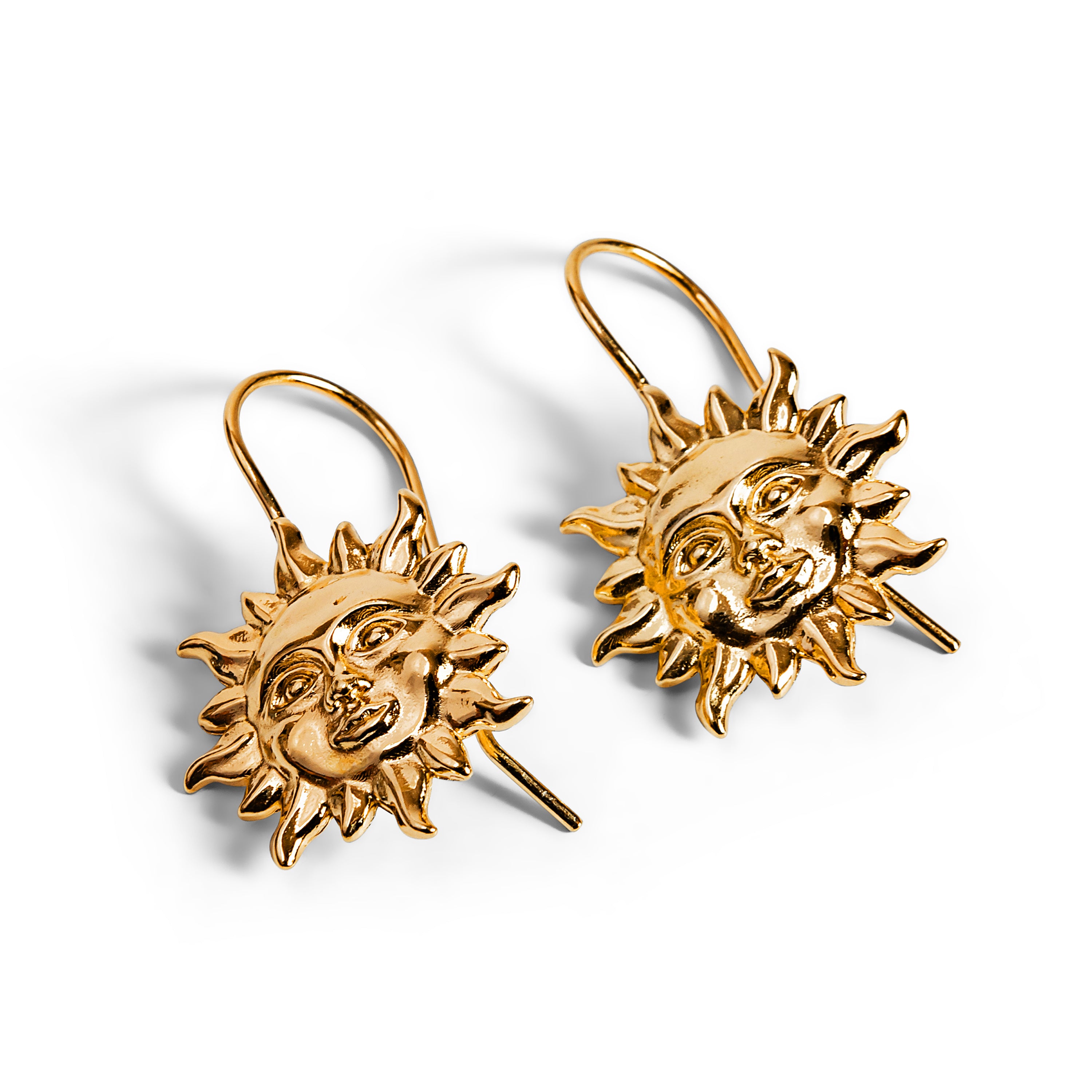 'Sun of May' Sun Face Hook Earrings in Silver