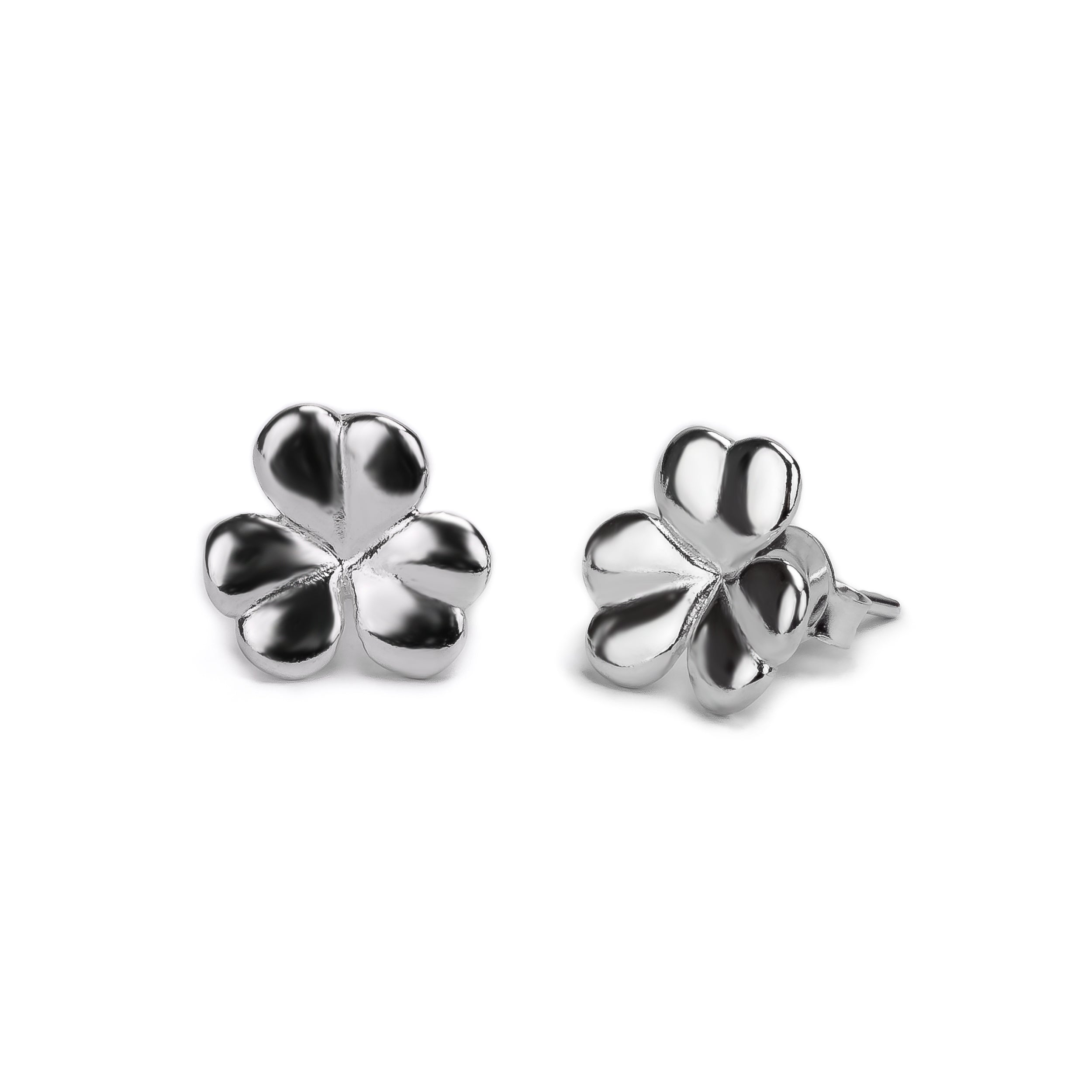 Lucky Shamrock / Clover Leaf Stud Earrings in Silver with 24ct Gold