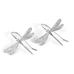 English Emperor Dragonfly Statement Hook Earrings in Silver